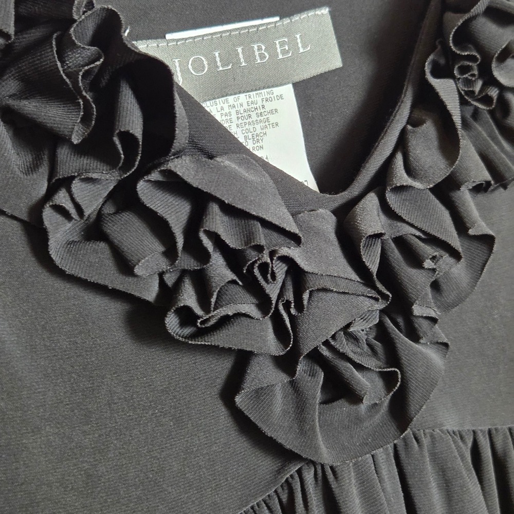 Jolibel‎ Black Ruffle V-Neck Empire Waist Sleeveless Dress Size 10 Cocktail Y2K